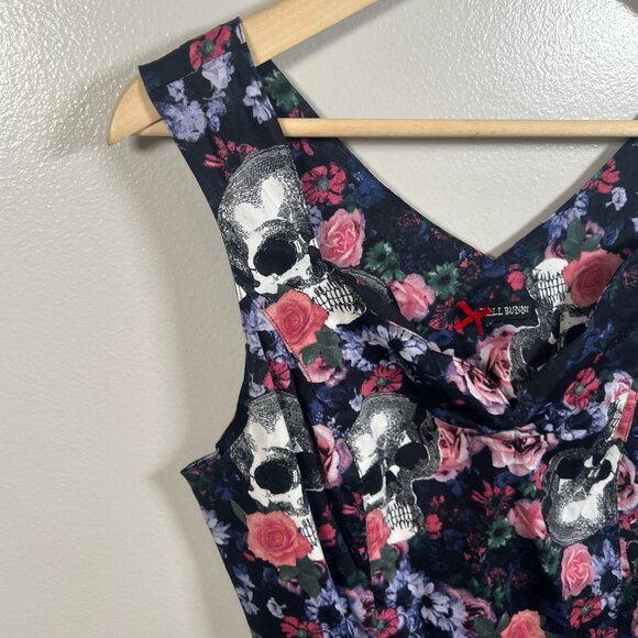 Hell Bunny Graciela Skull Circle Dress Size Medium Goth Pinup Open Back Retro - Picture 5 of 12